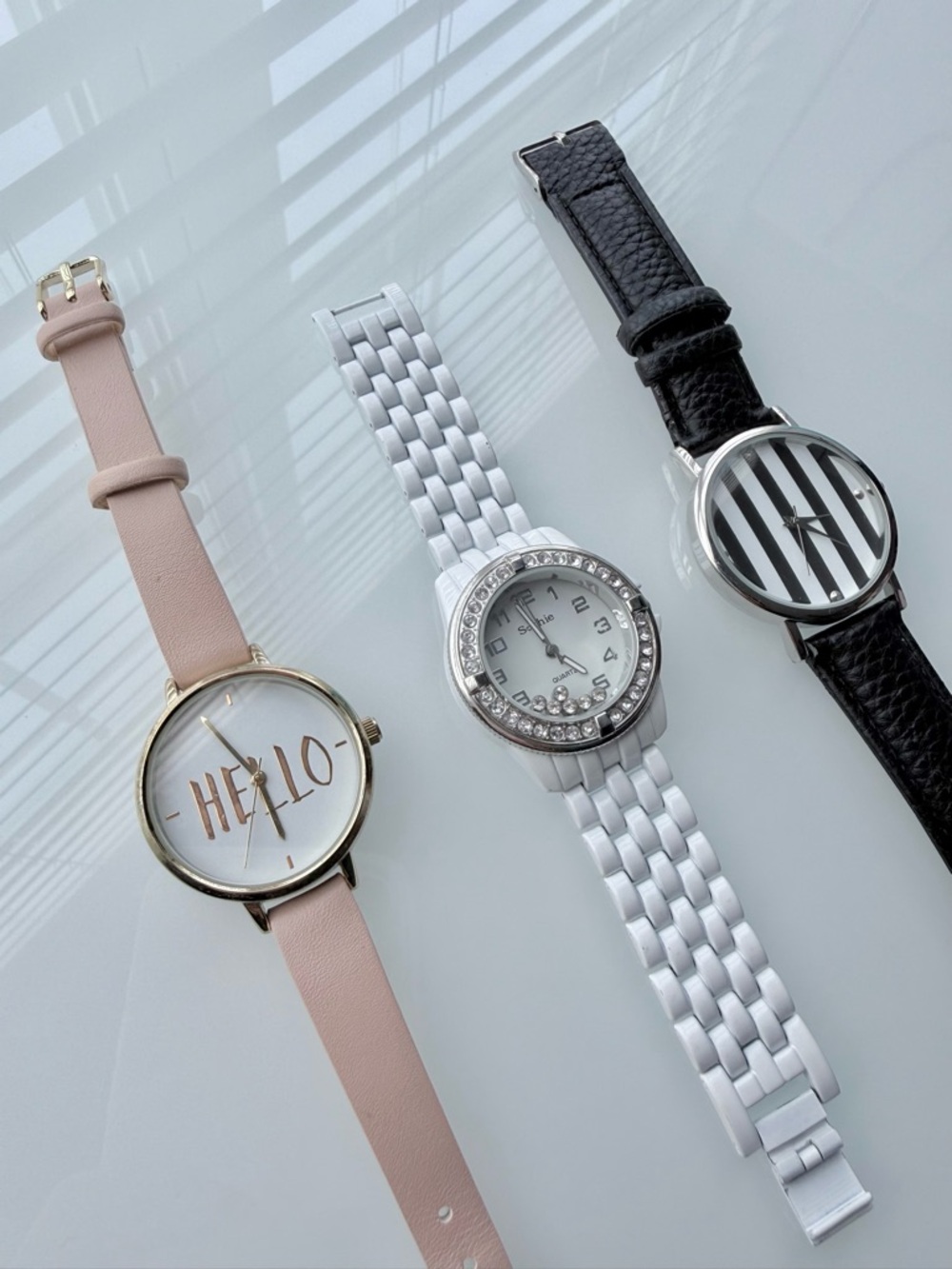 Set of 3 Fashion Wrist Watches - Pink, White, Black